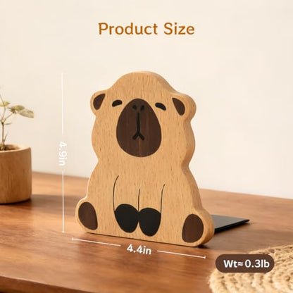 2-Pack Capybara Beech Bookends, 4.9x4.4in | Solid Wood, Natural Grain, Non-Slip Base, Ready to Use, for Shelves/Desk/Kids Room - color: Capybara