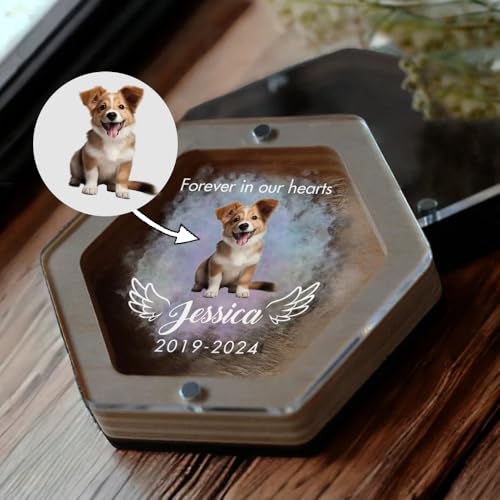 Personalized Wooden Pet Hair Keepsake Box, Custom Pet Hair Memorial Box, Dog Fur Keepsake, Personalized Dog Portrait Gift, Engraved Loss of Pet Memorial Sympathy Gifts