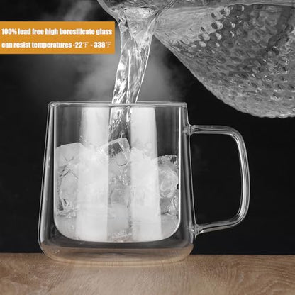 Extra Large Thicken Double Wall Glasses Coffee Mugs Tea Cups set of 2, 24OZ Insulated Clear Lemon Tea Beer Cups with Handle - color: 24OZ-2 CUPS