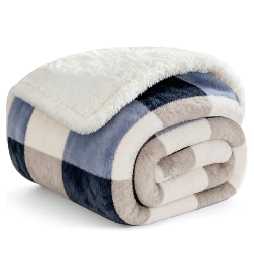 Gracelife Sherpa Fleece Throw Blanket for Couch, Fluffy Plush Warm Fuzzy Blanket for Women and Men, Cozy Thick Soft Twin Blanket for Bed, Gray-Soft Blue, 80x90 Inches - color: Grey-soft Blue, size: 80" x 90"