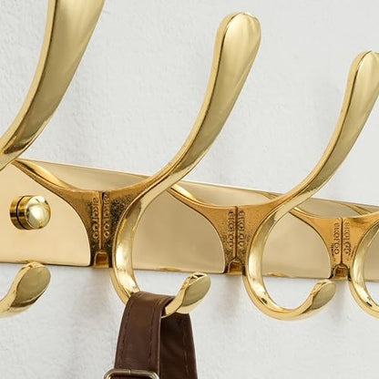 SKOLOO Wall Mounted Coat Rack - 10 Hooks, Heavy Duty, Stainless Steel, Metal Wall Hangers, Sturdy Coat Hooks for Hanging Coats, Jacket, Clothes, Hat, Bright Gold - color: Bright Gold, size: 10 Hook(1 Pack)