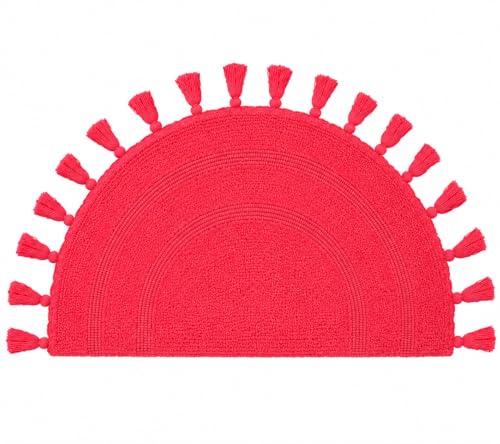 Royal Blaze Crochet Bath Rug 100% Cotton Reversible, 24”x42” Soft Red D Shaped Bath Mat, Reversible Plush Tufted Loop Design with Decorative Edges, Thick Bathroom Rug - color: Bright Red, size: 22"x42" D