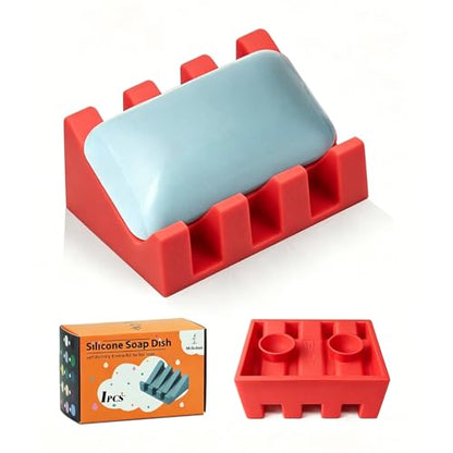 Silicone Soap Dish Self Draining with Suction Cups (Red,1 Pack) | Waterfall drainage design drains fast to keep soap dry silicone soap saver with reusable suction cups for bathroom & kitchen - color: Christmas Red, size: 1