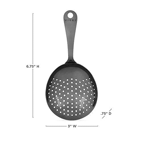 Viski Julep Stainless Steel Cocktail Strainer, Bar Tools, Drinks Spoon for Bartenders and Mixologists, Home or Commercial Use, Professional Metal Barware, Black, 6.75" - color: Black, style: Julep