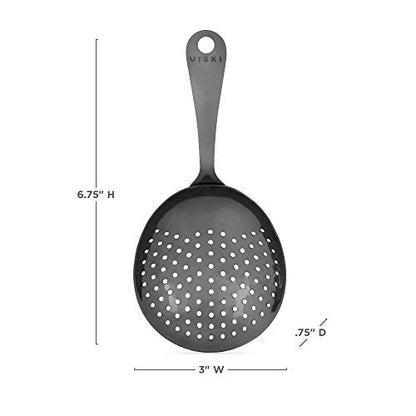 Viski Julep Stainless Steel Cocktail Strainer, Bar Tools, Drinks Spoon for Bartenders and Mixologists, Home or Commercial Use, Professional Metal Barware, Black, 6.75" - color: Black, style: Julep