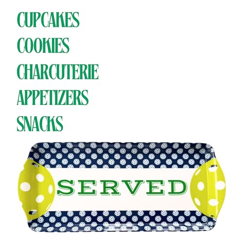 Navy Pickleball Melamine Serving Tray with Handles Reusable Party Platter | By Sprinkles & Confetti BPA-Free Durable Birthdays Outdoor Events Charcuterie Appetizers Cupcakes Snacks Entertaining - color: Navy & Lime