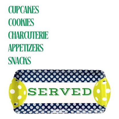 Navy Pickleball Melamine Serving Tray with Handles Reusable Party Platter | By Sprinkles & Confetti BPA-Free Durable Birthdays Outdoor Events Charcuterie Appetizers Cupcakes Snacks Entertaining - color: Navy & Lime