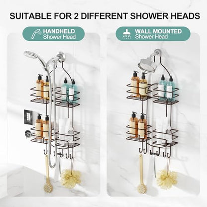 SRIWATANA Shower Caddy Hanging, Shower Organizer with Razor Hooks, Bronze | Rustproof Shower Rack, No Drilling Shelves Over Shower Head, Anti-Swing Scution Install, Bathroom Holder for Sponge Loofah - color: Bronze
