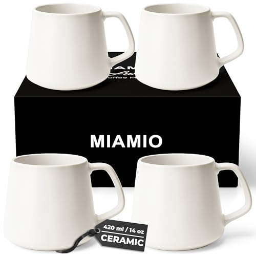 MIAMIO - Coffee Mugs Set of 4, Ceramic (14oz) - Luxe (Cream White) | Large Ceramic Coffee Mugs for Cappuccino, Tea and Espresso, Tea / Coffee Mug 4-Piece Set, Cup Set - dishwasher safe - color: White Series