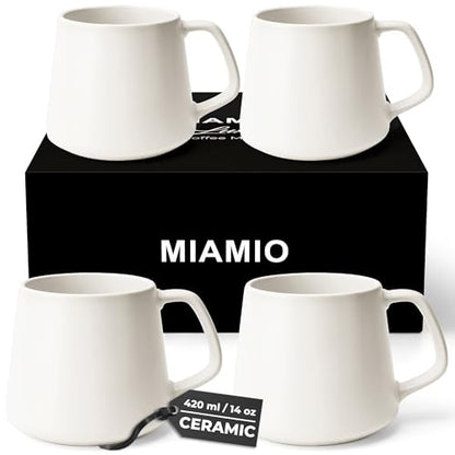 MIAMIO - Coffee Mugs Set of 4, Ceramic (14oz) - Luxe (Cream White) | Large Ceramic Coffee Mugs for Cappuccino, Tea and Espresso, Tea / Coffee Mug 4-Piece Set, Cup Set - dishwasher safe - color: White Series