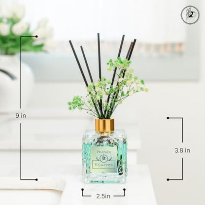 Reed Diffuser Set - Eucalyptus Mint Oil, Oil Diffuser Sticks, Bathroom Diffuser, Bathroom Decor, 200ml with Preserved Flowers - PEANÄK - size: 6.7 Ounce/1pack