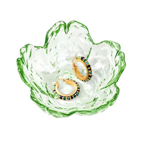 Nirvany Glass Ring Holder Dish, Flower Jewelry Trinket Tray, Green | Decorative Ring Dish for Rings, Earrings, Necklaces and Keys, Cute Vanity Organizer for Bathroom, Dresser and Nightstand - color: Green