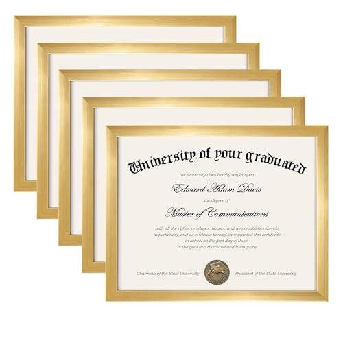 upsimples Certificate Frame, 8.5 by 11 Glass Diploma Frames, 5 Pack, Gold | Displays 8.5x11 Document and Degree, Graduation Gift for Wall or Tabletop Decor, High-definition Glass - color: Gold