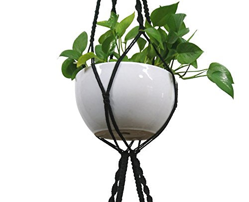 Macrame Plant Hanger & Holder, Hanging Planter 4 Legs Double Deck for 8 inch to 10 inch Two Pots Indoor Outdoor Hanging Planter Cotton Rope 67 Inch with Metal Ring (Cotton-Black) - color: Natural