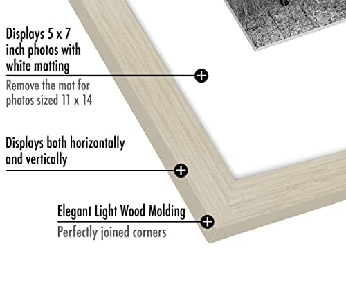 Americanflat 11x14 Picture Frame - Matted to 5x7 - Light Wood | Shatter-resistant glass, hangs vertical or horizontal, sawtooth hangers included, use with or without mat - color: Light Wood