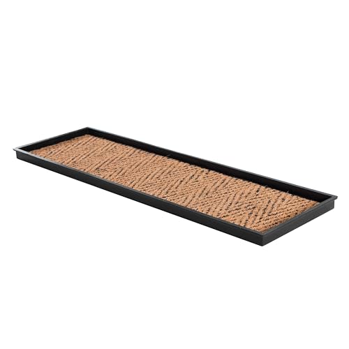 Anji Mountain AMB0BT4F-003 Black Rubber Boot/Shoe Tray with Coir, Fits 4 Pair (46.5" Wide), Tan & Black Insert - color: Tan and Black Insert, size: 46" x 14" x 1.5"