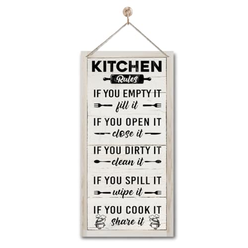 Hanging Kitchen Rules Wood Decor Sign, Rustic Kitchen Wooden Signs, Printed Wood Wall Art Sign, Kitchen Door Rules Rustic Sign, Hanging Wood Sign Kitchen Decor, Funny Farmhouse Kitchen Wall Décor B1 - color: Kitchen02