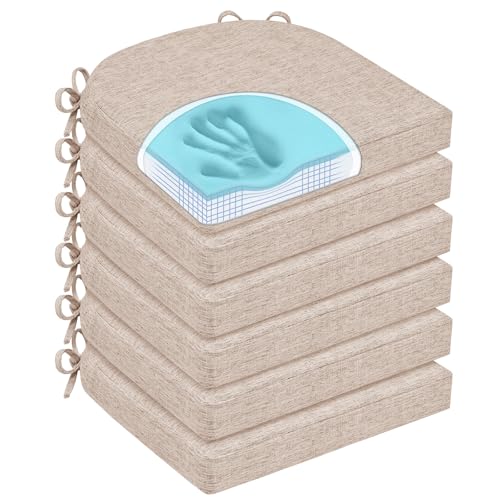 Chair Cushions for Dining Chairs, Non Slip Chair Pads with Ties and Washable Covers, Memory Foam Kitchen Chair Cushions Set of 6, 16"X16"X2.5", Oatmeal Beige - color: Oatmeal Beige, size: Pack of 6