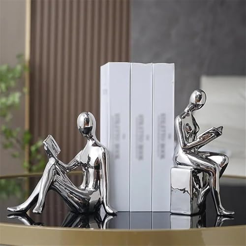 Bookends 1Set/2Pcs Ceramic BlockBook Shelf Stopper Holder Bookend Desktop Study Room Ornament Sculpture Bookend Support(Gold) - color: Gold