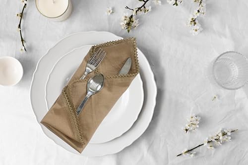 ACCENTHOME Brown Set of 6 18x18 inch Cotton Linen Dinner Napkins | Cotton Linen Blend Napkins, Machine Wash On Gentle Cycle, Economy Pack, Multi Purpose Use, Cotton - color: 28 - Brown - Lace, size: 18" x 18" (Set of 6)