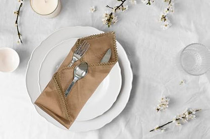 ACCENTHOME Brown Set of 6 18x18 inch Cotton Linen Dinner Napkins | Cotton Linen Blend Napkins, Machine Wash On Gentle Cycle, Economy Pack, Multi Purpose Use, Cotton - color: 28 - Brown - Lace, size: 18" x 18" (Set of 6)