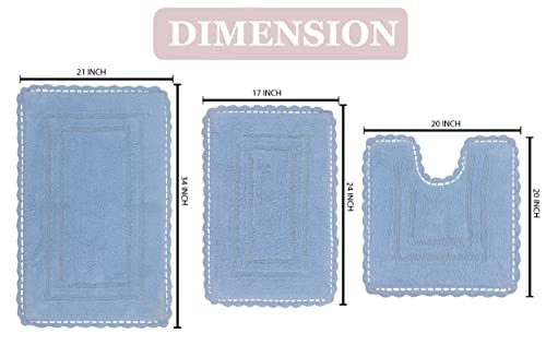 Home Weavers Casual Elegance Reversible Bathmat 100% Cotton Bathroom Rugs Set, Washable Rug, Extra Soft and Absorbent Bath Rug, Kitchen Mat, Bath Mat Set, Non Slip Mat, 3 Piece Set with Contour, Blue - color: Blue, size: 1'9" x 2'10" (Rectangle, Contour)