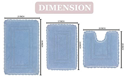 Home Weavers Casual Elegance Reversible Bathmat 100% Cotton Bathroom Rugs Set, Washable Rug, Extra Soft and Absorbent Bath Rug, Kitchen Mat, Bath Mat Set, Non Slip Mat, 3 Piece Set with Contour, Blue - color: Blue, size: 1'9" x 2'10" (Rectangle, Contour)