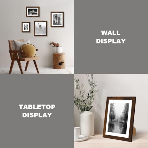 iRahmen 10x12 Picture Frame with Mat 8x10 - High Definition Real Glass Wooden Photo Frames for Tabletop Display and Wall Mounting (Dark Brown, Set of 4) - color: Dark Brown, size: 10X12