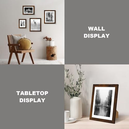 iRahmen 10x12 Picture Frame with Mat 8x10 - High Definition Real Glass Wooden Photo Frames for Tabletop Display and Wall Mounting (Dark Brown, Set of 4) - color: Dark Brown, size: 10X12