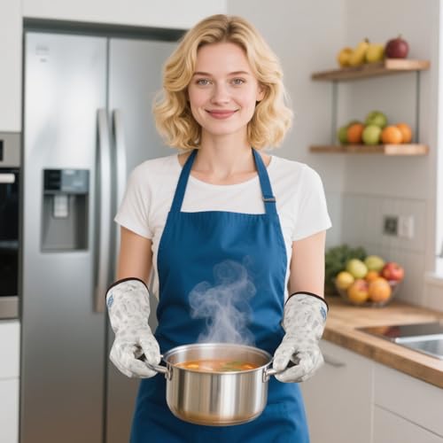 Oven Gloves with Fingers Heat Resistant Waterproof Long Sleeve for Cooking Grilling Baking Barbecue in Kitchen for Men & Women White Medium - size: Medium