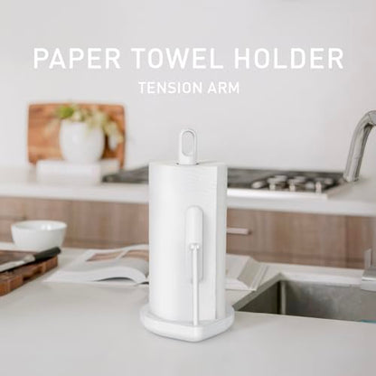 simplehuman Tension Arm Countertop Paper Towel Holder, Easy One-Handed Tear, Standing Weighted Base with Finger Loop, Heavy Duty, White Steel - color: White Stainless Steel