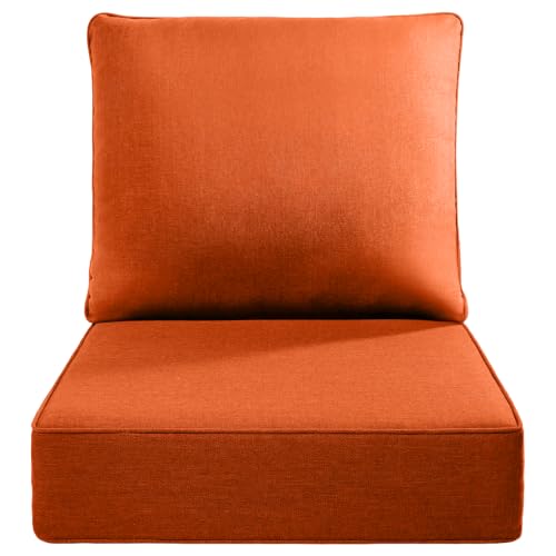 Luxury 22x24/22x25 6-Inch Outdoor Cushions - Water Resistant 1 Set Zippered Patio Chair Back&Seat Cushion for Wicker Dining Rocking Swivel Chairs Loveseat Couch Sectional Sofa - Orange - color: Orange/Classic, size: 22x24x6"(High Back)