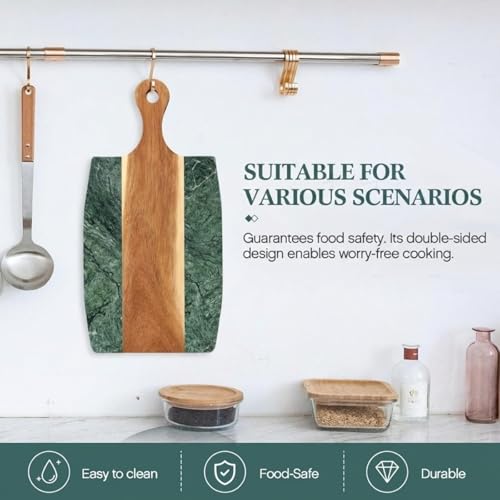 Green Marble Cutting Board Marble and Wood Charcuterie Board Gift Set House Warming Gifts New Home with Cheese Knives Acacia Cheese Platter with Handle for Valentine's Day Wedding Party Gift(Square) - style: Square