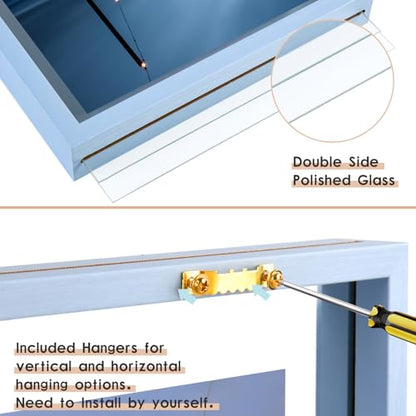 MUYE 10x10 Floating Frame Set of 2,Double Real Glass Square Photo Frame,Display Any Size Photo up to 10x10,Wall Mount or Tabletop Standing,Blue - color: Blue, size: 10x10