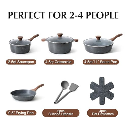 SENSARTE Nonstick Cookware Set 13-Piece, Non Stick Pots and Pans Set with Swiss Granite Coating, Healthy Kitchen Cooking Set, Stay-Cool Handles, Induction Compatible, PFOA/PFOS Free - color: Gray