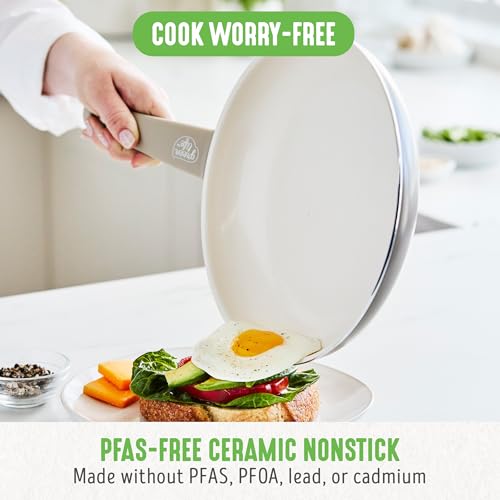 GreenLife 16 Piece Ceramic Nonstick Pots & Pans Cookware Set, Taupe | PFAS-Free Nonstick Coating, Stockpot, Frying Pans, Saucepans, Sauté Pan, Stay-Cool Handles, Dishwasher & Oven Safe up to 350F - color: Taupe, style: Soft Grip