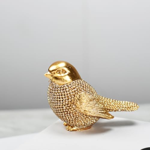Set of 2 Pcs Small Gold Birds Statues Home Decor Modern Style Decorative Ornaments for Living Room Decor, Bedroom, Office Desktop, Cabinets Collectible Bird Figurine