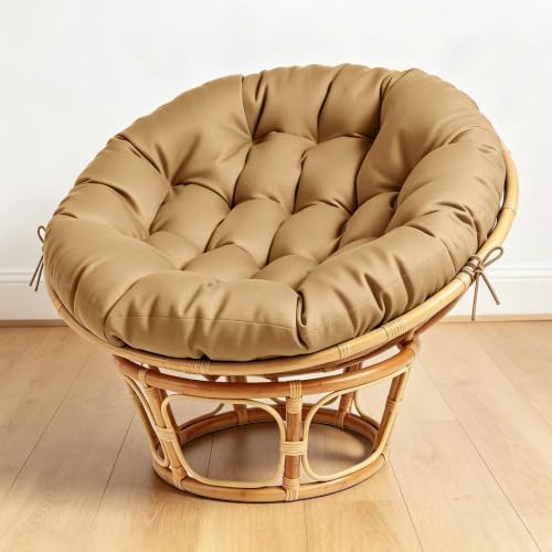 ARTPLAN Round Papasan Chair Cushion Tufted Swing Seat Pad with Ties | 47"x47"x4"tufted round chair cushion, polyester cover&fluffy fiber fill, fixed ties fit papasan, swing&wicker indoor chairs - color: Light Brown