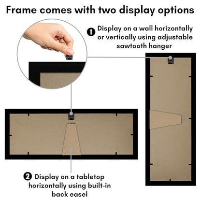 Americanflat 5x15 Picture Frame - Engineered Wood - Black | Shatter-resistant glass, wall or tabletop display with included easel, sawtooth hangers included - color: Black, size: 5x15