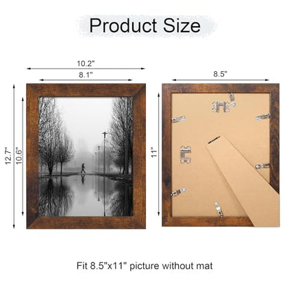iRahmen 8.5x11 Picture Frame Set of 4, High Definition Real Glass Rustic Frame, Wood Photo Frames 8.5 by 11 Diploma Document for Wall Hanging and Tabletop Display - color: Dark Brown, size: 8.5X11