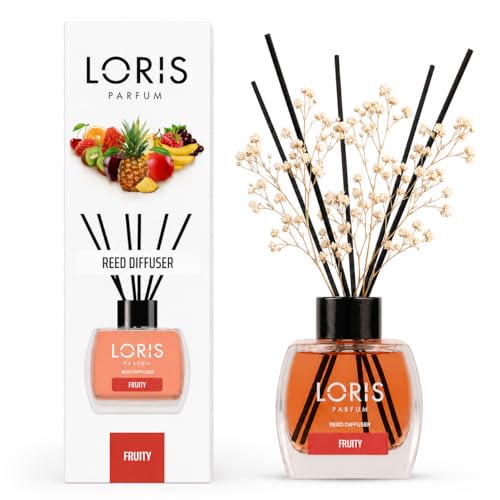Loris Fruity Reed Diffuser Set with Dried Flowers | Reed Diffusers for Home with Sticks | Bathroom Diffuser & Room Scent | Long-Lasting Home Fragrance | 120 mL / 4.06 fl oz - color: Fruity