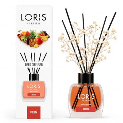 Loris Fruity Reed Diffuser Set with Dried Flowers | Reed Diffusers for Home with Sticks | Bathroom Diffuser & Room Scent | Long-Lasting Home Fragrance | 120 mL / 4.06 fl oz - color: Fruity