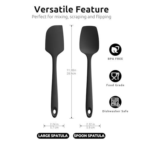 U-Taste 600℉ Heat Resistant Food Grade Non Stick Firm Cooking Tongs Set of 2, and 600ºF Heat Resistant 11.38in Flexible Non-Stick Spatula & Spoon Spatula Set of 2 (Black)