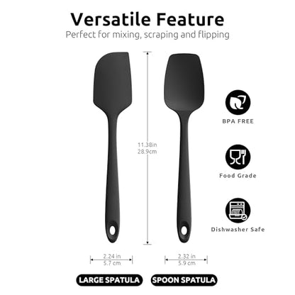 U-Taste 600℉ Heat Resistant Food Grade Non Stick Firm Cooking Tongs Set of 2, and 600ºF Heat Resistant 11.38in Flexible Non-Stick Spatula & Spoon Spatula Set of 2 (Black)
