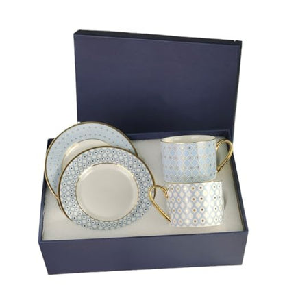 Coffee Cup and Saucer Set – Elegant Royal Blue Star Bone China Gold-Trimmed Tea Cup, Luxurious Metallic Accent Ceramic Cup (Sky blue,2 Cups + 2 Saucers,Art Deco) - color: Sky Blue