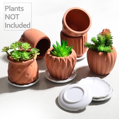 B SEPOR Ceramic Planters Handmade Mini Clay Flower Pot for Small Indoor Plant Succulent Cactus with Melamine Saucer Tray (Terracotta) - color: White Owls