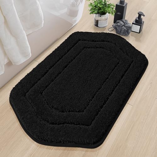 COSY HOMEER Non-Slip Bath Mat Extra Thick Absorbent Plush Washable | 24"x36" Black Non-Slip Extra Thick Plush Absorbent Machine Washable Bath Mat Bathroom Rug Floor Tub Shower - color: Black, size: 2' x 3' (Oval)