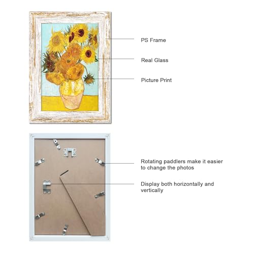 Rustic Distressed Retro Style White Photo Frame 4x6 Picture Frame Set of 6 with Real Glass for Pictures 4x6 Without Mat, Wall Gallery or Tabletop display - size: 4x6(set of 6)