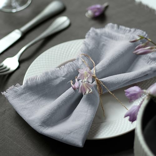 Handmade Cloth Napkins 100% Cotton Napkins with Fringe，Delicate Handmade Cloth Napkins for Dinners, Parties, Weddings and More，18 x 18 Inch Set of 4 - Light Grey - color: Light Gray