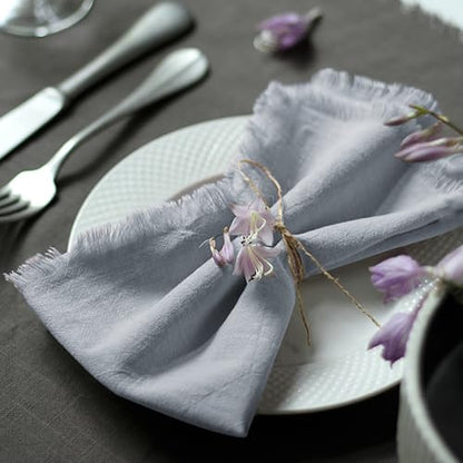 Handmade Cloth Napkins 100% Cotton Napkins with Fringe，Delicate Handmade Cloth Napkins for Dinners, Parties, Weddings and More，18 x 18 Inch Set of 4 - Light Grey - color: Light Gray